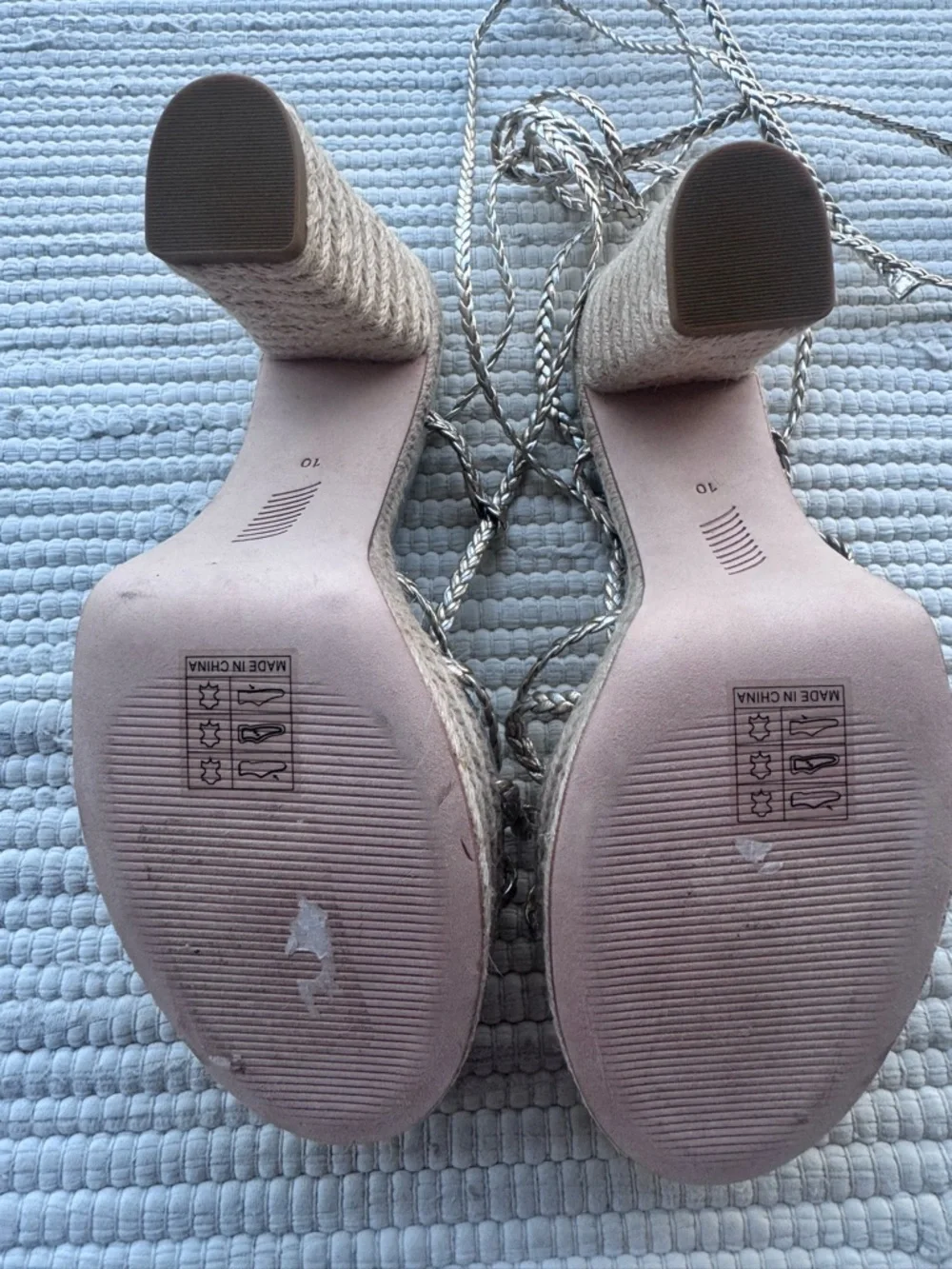 PAIGE Metallic Lace-Up Platform Heels Rope Espadrille Silver Size 10